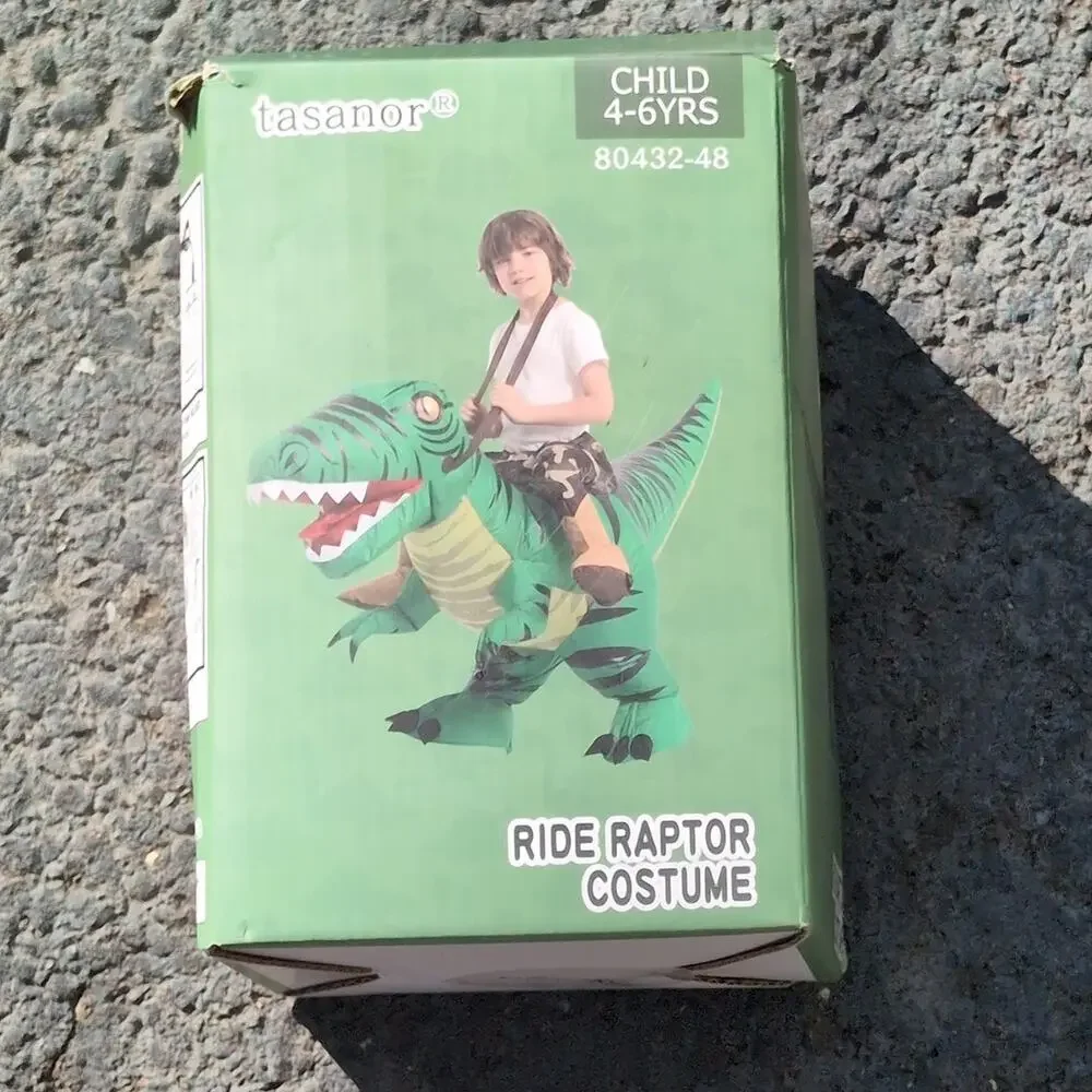 Tasanor Ride Raptor Costume Inflatable Halloween Dinosaur Dress Up Child 4-6 Yrs